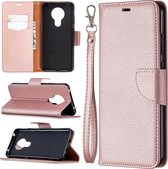 Voor Nokia 5.3 Litchi Textuur Pure Kleur Horizontale Flip Leren Case met Houder & Kaartsleuven & Portemonnee & Lanyard (Rose Goud)