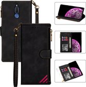 Voor Huawei Mate 10 Lite Rits Multi-kaartsleuven Horizontale Flip PU lederen hoes met houder & kaartsleuven & portemonnee & lanyard & fotolijst (zwart)