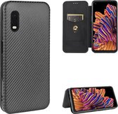 Voor Samsung Galaxy XCover Pro Carbon Fiber Texture Magnetische Horizontale Flip TPU + PC + PU Leather Case met Touw & Card Slot (Zwart)
