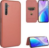 Voor OPPO Realme XT / X2 / K5 Koolstofvezel Textuur Magnetische Horizontale Flip TPU + PC + PU lederen tas met kaartsleuf (bruin)