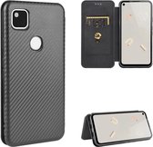 Voor Google Pixel 4a koolstofvezel textuur magnetische horizontale flip TPU + pc + PU lederen tas met kaartsleuf (zwart)