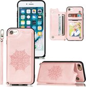 Voor iPhone 8 & 7 Mandala reliëf PU + TPU hoesje met houder & kaartsleuven & fotolijst & draagriem (roségoud)