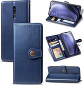 Voor OPPO Reno Z retro effen kleur lederen gesp telefoonhoes met lanyard & fotolijst & kaartsleuf & portemonnee & standaardfunctie (blauw)