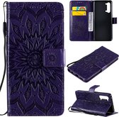 Voor OPPO Find X2 Lite / Reno3 5G Sun Embossing Pattern Horizontale Flip Leather Case met Card Slot & Holder & Wallet & Lanyard (Purple)
