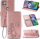 Vierbladige sluiting reliëf gesp Mobiele telefoon bescherming lederen tas met lanyard & kaartsleuf & portemonnee & beugel functie voor Motorola Moto G 5G (Rose Gold)