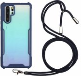 Voor Huawei P30 Pro acryl + kleur TPU schokbestendig hoesje met nekkoord (donkerblauw)