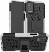 Voor LG K52 5G Bandentextuur Schokbestendig TPU + PC beschermhoes met houder (wit)