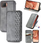 Voor OPPO F17 Cubic Grid Pressed Horizontal Flip Magnetic PU Leather Case met houder & kaartsleuven & portemonnee (grijs)