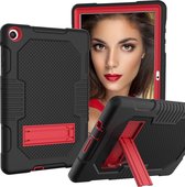 Voor Huawei MatePad T10 Contrast Kleur Robot Schokbestendig Siliconen + PC Beschermhoes met Houder (Zwart Rood)