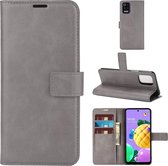 Retro kalfspatroon gesp horizontale flip lederen tas met houder & kaartsleuven & portemonnee voor LG K52 / K62 / Q52 (grijs)