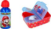 Super Mario lunchbox/broodtrommel multi compartimenten (incl. aluminium drinkbeker van 400ml)