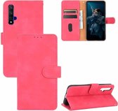 Voor Huawei Honor 20 / nova 5T Effen Kleur Huidgevoel Magnetische Gesp Horizontale Flip Kalftextuur PU Lederen Case met Houder & Kaartsleuven & Portemonnee (Rose Rood)