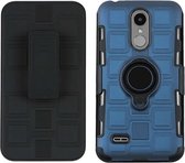 Voor LG K8 (2017) EU-versie 3 in 1 kubus pc + TPU beschermhoes met 360 graden draaien zwarte ringhouder (marineblauw)