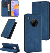 Voor Huawei Y9A / Enjoy 20 Plus 5G Retro-skin Zakelijke magnetische zuignap lederen tas met houder & kaartsleuven & portemonnee (donkerblauw)