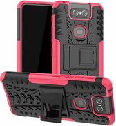 Bandentextuur TPU + PC schokbestendige beschermhoes met houder voor Asus Zenfone 6 ZS630KL (roze)