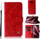 Voor Sony Xperia 10 Retro Koperen Knop Crazy Horse Horizontale Flip PU Leren Case met Houder & Kaartsleuven & Portemonnee & Lanyard (Rood)