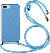Glitter poeder schokbestendig TPU beschermhoes met lanyard voor iPhone 6 Plus (blauw)