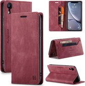 AutSpace A01 Retro Skin-feel Crazy Horse Texture Horizontale flip lederen tas met houder & kaartsleuven & portemonnee & RFID voor iPhone XR (wijnrood)