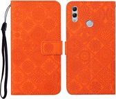 Voor Huawei Honor 8X Etnische stijl reliëf patroon horizontale flip lederen tas met houder & kaartsleuven & portemonnee & lanyard (oranje)
