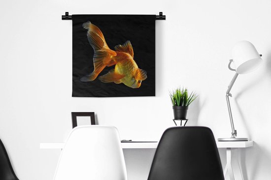 Tapisserie Animaux sur fond noir - Poisson rouge sur fond noir Tapisserie coton 60x60 cm - Tapisserie avec photo