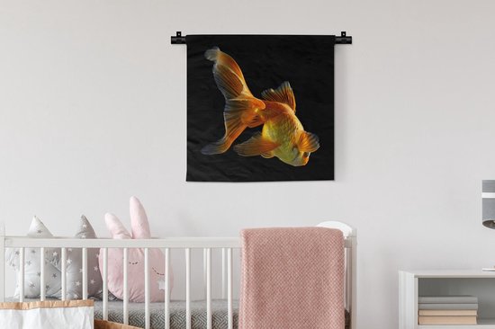 Tapisserie Animaux sur fond noir - Poisson rouge sur fond noir Tapisserie coton 60x60 cm - Tapisserie avec photo