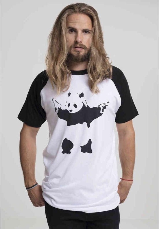 Foto: Merchcode banksy panda raglan heren t shirt s wit zwart