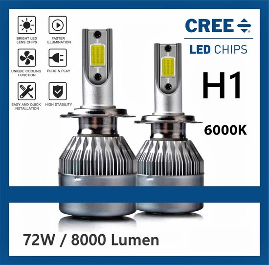 H1 LED lampen (set 2 stuks) CANbus Geschikt 6000k Helder Wit 8000LM IP68 72  Watt , | bol