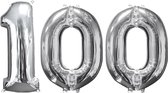 Zilveren folie ballon cijfer 100.
