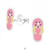 Oorbellen meisje | Zilveren kinderoorbellen | Zilveren oorstekers, roze slippers met kristal