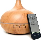 NewWave® Aroma Diffuser met Afstandsbediening – Luchtbevochtiger met Aromatherapie –2x Essentiële Olie – Etherische Olie Diffuser - 500 ml – Light Wood Grain