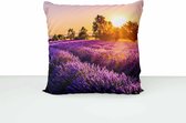 Kussenhoes - Lavendelveld - Zonsondergang - Woon accessoire - 60 x 60 cm