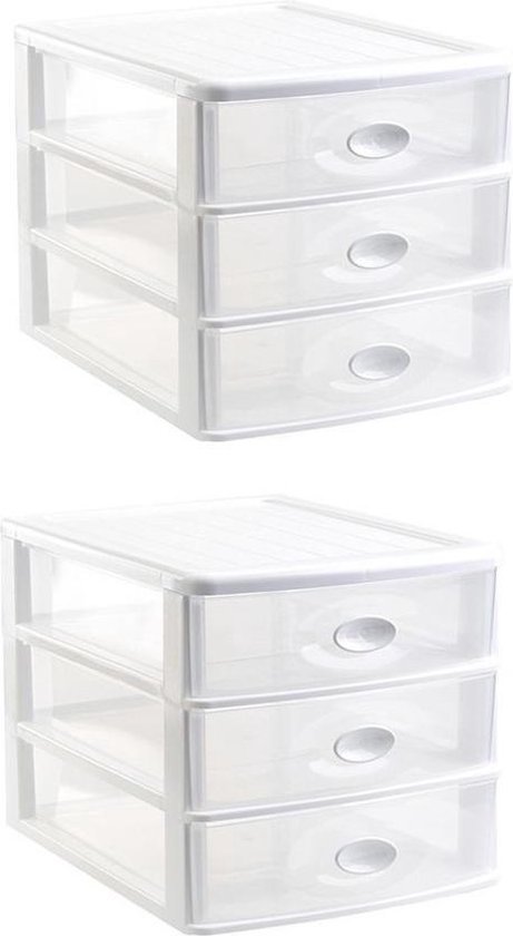 2x caisson à tiroirs / organisateur de bureau avec 3x tiroirs blanc /  transparent -... | bol