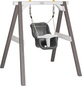 AXI Balançoire pour bébé avec cadre en bois gris & blanc pour le jardin - Balançoire d'extérieur pour les bébés - Pour les enfants à partir de 9 mois - Siège de balançoire en gris et blanc