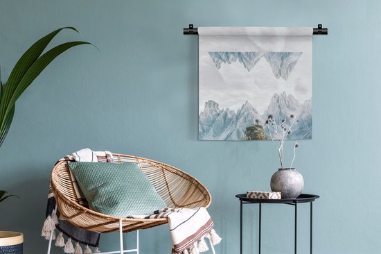 Tapisserie Conte de Fées - Paysage de montagne géométrique Tapisserie coton 60x60 cm - Tapisserie avec photo