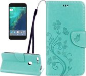 Voor Google Pixel XL Vlinders Love Flowers Embossing Horizontale Flip Leather Case met houder & kaartsleuven & Wallet & Lanyard (groen)