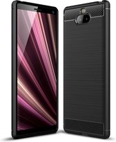 Brushed Texture Carbon Fiber Soft TPU Case voor Sony Xperia 10 (Zwart)