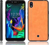 Voor LG K20 2019 schokbestendig naaien koe patroon huid PC + PU + TPU Case (oranje)
