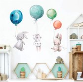 Muursticker | Konijntjes | Ballonnen | Wanddecoratie | Muurdecoratie | Slaapkamer | Kinderkamer | Babykamer | Jongen | Meisje | Decoratie Sticker