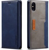 Voor iPhone XS Max LC.IMEEKE LC-001-serie PU + TPU kleuraanpassing frosted horizontale flip lederen tas met houder en kaartsleuf (blauw)
