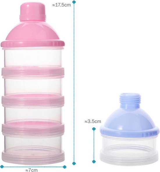 Boîte de dosage LC Toddler Lait en poudre Powder - lot de 2 - Sans BPA - Blauw - 4 couches - Tour de Lait en poudre - Plateau de rangement de poudre pour bébé - Boîte de voyage - Distributeur - Tour de poudre