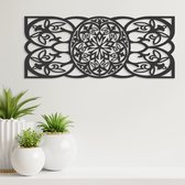 Wanddecoratie - Mandala Rechthoek Paneel - Hout - Wall Art - Muurdecoratie - Woonkamer - Zwart - 49 x 20 cm