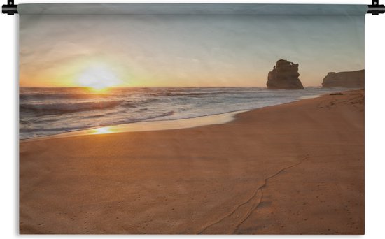 Wandkleed Zonsondergang op het strand - De zon gaat onder bij het strand Wandkleed katoen 120x80 cm - Wandtapijt met foto
