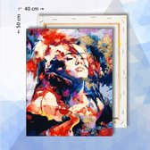 Schilderen op nummer pakket Abstracte Vrouw Rood/Blauw - 40 x 50 cm - met frame