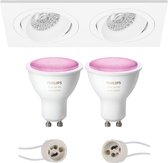 PHILIPS HUE - LED Spot Set GU10 - White and Color Ambiance - Bluetooth - Prima Borny Pro - Inbouw Rechthoek Dubbel - Mat Wit - Kantelbaar - 175x92mm