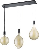 LED Hanglamp - Iona Glinsty - 24W - Warm Wit 2700K - Dimbaar - E27 Fitting - 3-lichts - Rechthoek - Mat Zwart - Aluminium