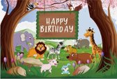 Verjaardag - Versiering - Wanddoek - Banner van Polyester - 150cm (Breed) x 100cm (Hoog) - Kind / Volwassenen - Jungle