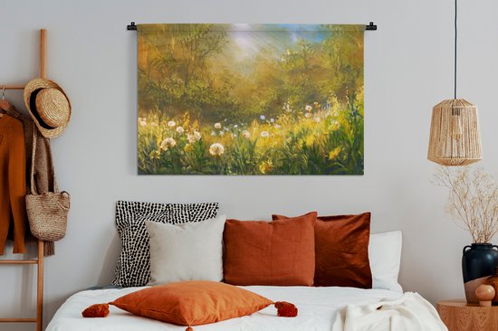 Wandkleed Geschilderde Zomer - Schilderij van zomerse heide Wandkleed katoen 150x100 cm - Wandtapijt met foto
