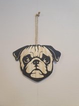 Decoratieve / Schilderij honden hanger - Zwart / Bruin -  Hout