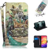 3D gekleurde tekening horizontale flip lederen tas met houder en kaartsleuven en portemonnee voor Huawei P30 Lite (dierentuin)