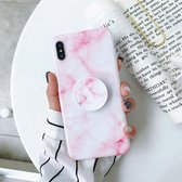 Marmeren anti-drop TPU-bescherming achterkant voor iPhone XS Max, met opvouwbare houder (poederwit)